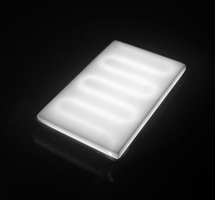 Backlit alumina component showing an internal serpentine channel