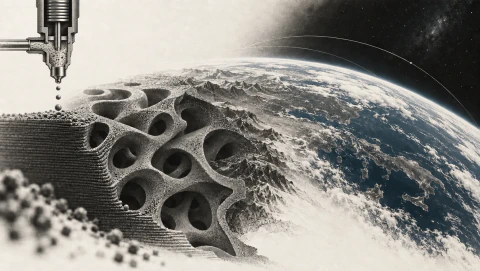 Technical ceramic printing, Earth and an orbit in an ink illustration