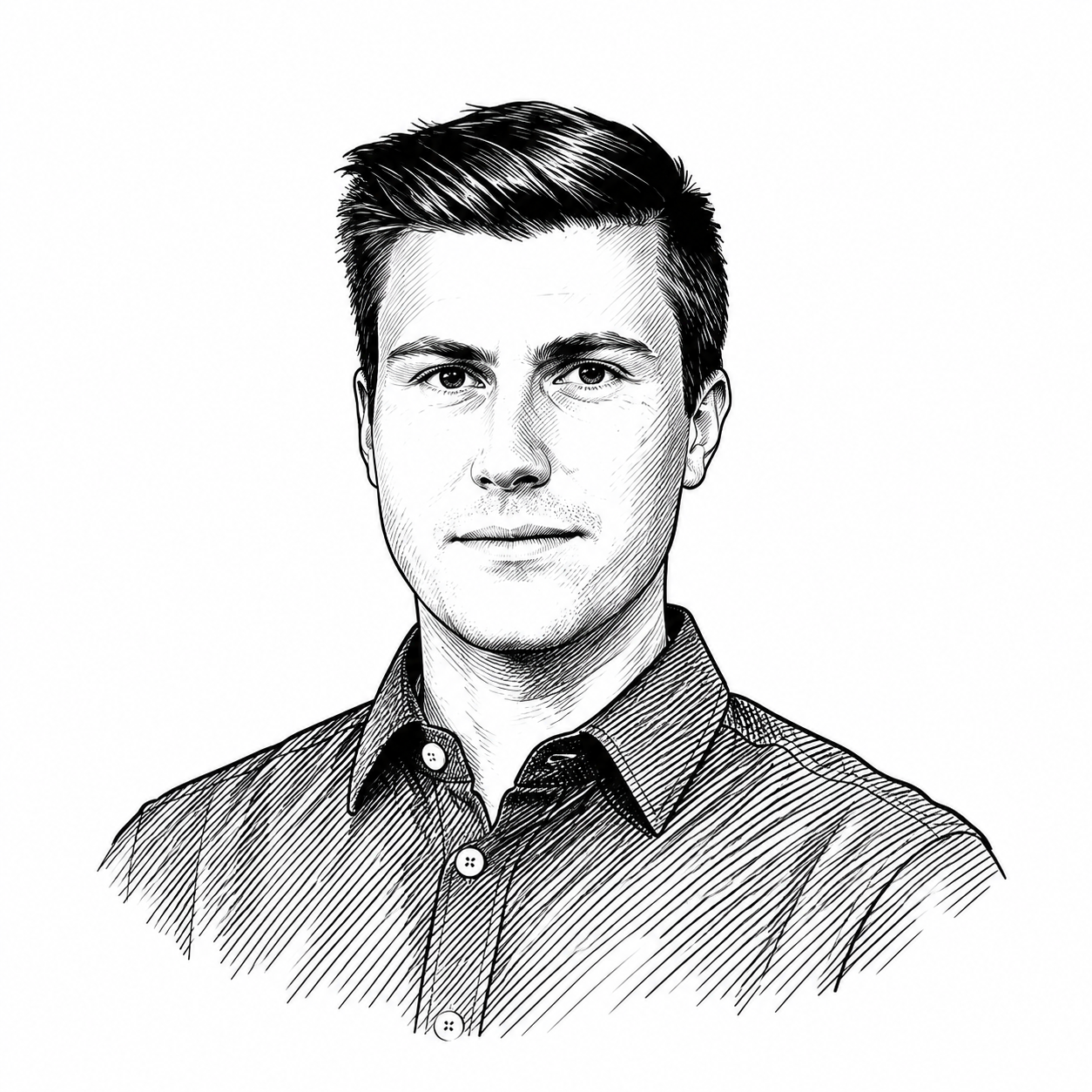 Ink portrait of Oliver Ungerer, based on his supplied profile photograph