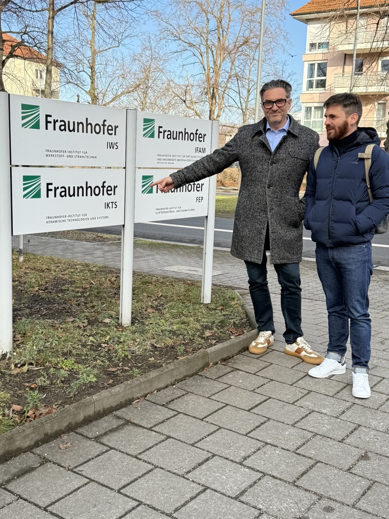 Christoph Gamper and Stefan Waldner outside Fraunhofer IKTS in Dresden
