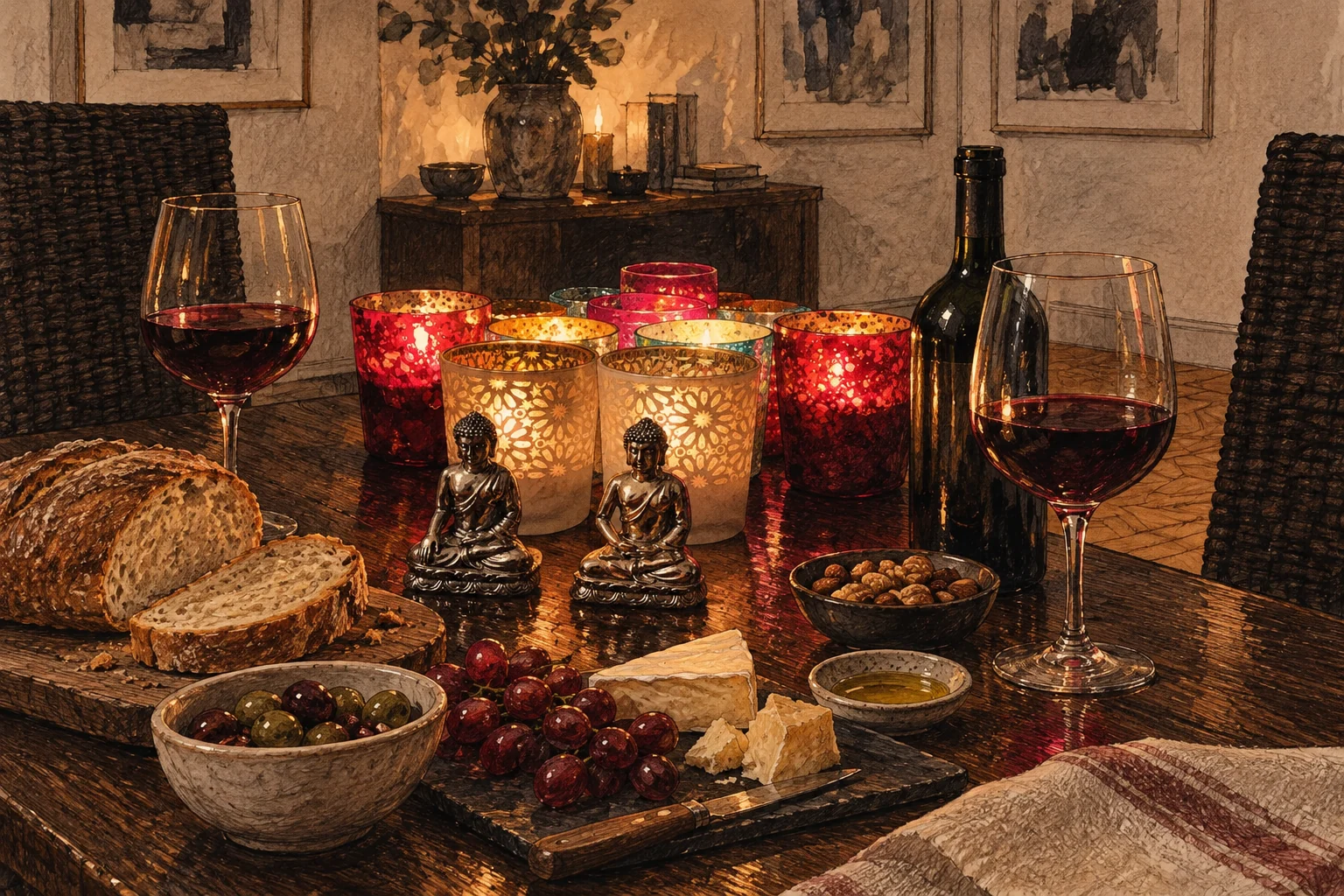 A candlelit table inspired by photographs from Villa New York.